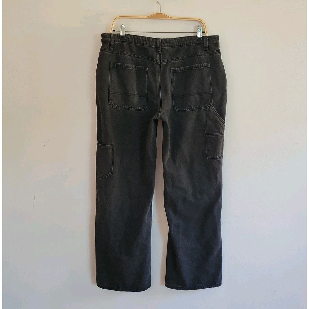 Edikted Ayla Low Rise Wide Leg Carpenter Jeans XL Black Edgy Gorpcore Streetwear